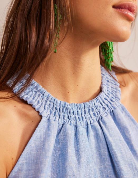 Boden vêtements chambray femmes haut dos nu smocké en lin LB2X183