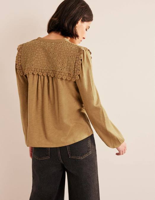 Boden vêtements chameau femmes haut tissé mélangé à col cranté LB2X1812