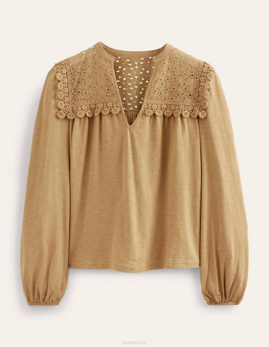 Boden vêtements chameau femmes haut tissé mélangé à col cranté LB2X1812