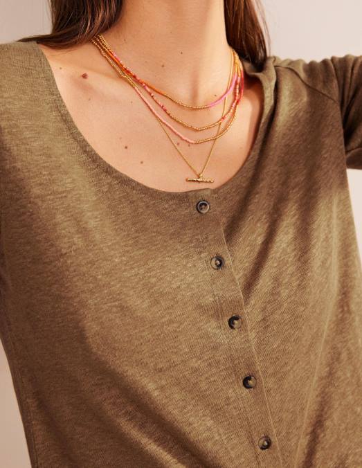 Boden vêtements chameau femmes t-shirt en lin à encolure dégagée LB2X1113