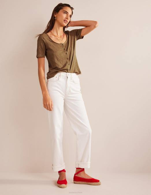 Boden vêtements chameau femmes t-shirt en lin à encolure dégagée LB2X1113