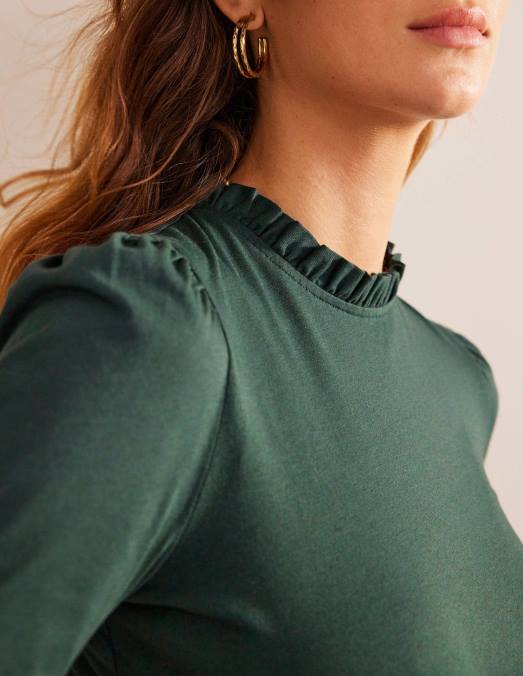 Boden vêtements chatworth vert femmes t-shirt ultra doux à volants LB2X184