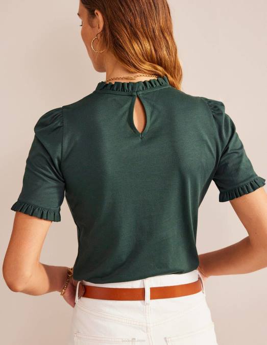 Boden vêtements chatworth vert femmes t-shirt ultra doux à volants LB2X184