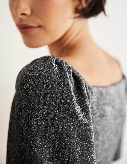 Boden vêtements éclat d'argent femmes haut froncé en jersey scintillant LB2X2032