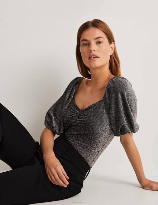 Boden vêtements éclat d'argent femmes haut froncé en jersey scintillant LB2X2032