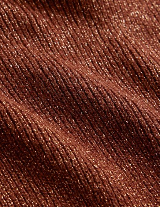 Boden vêtements cognac bronze or éclat femmes t-shirt raccourci en maille scintillante LB2X1737