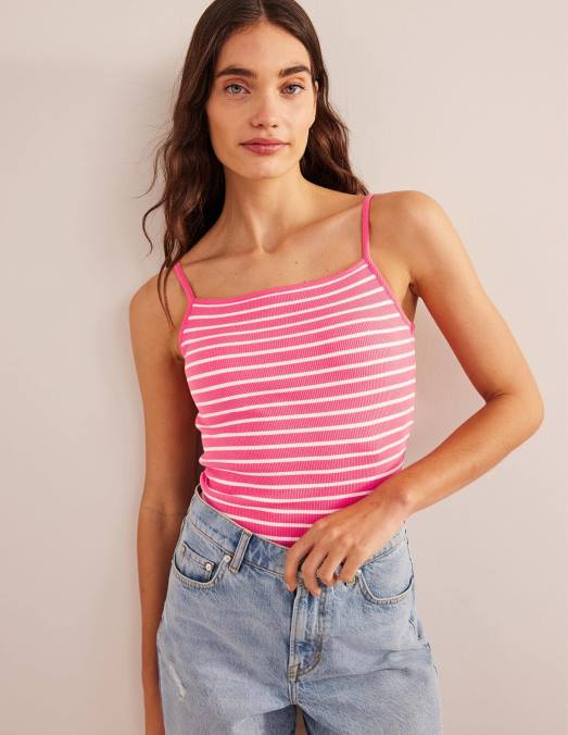 Boden vêtements corail coucher de soleil/ivoire femmes débardeur côtelé à encolure carrée LB2X1748