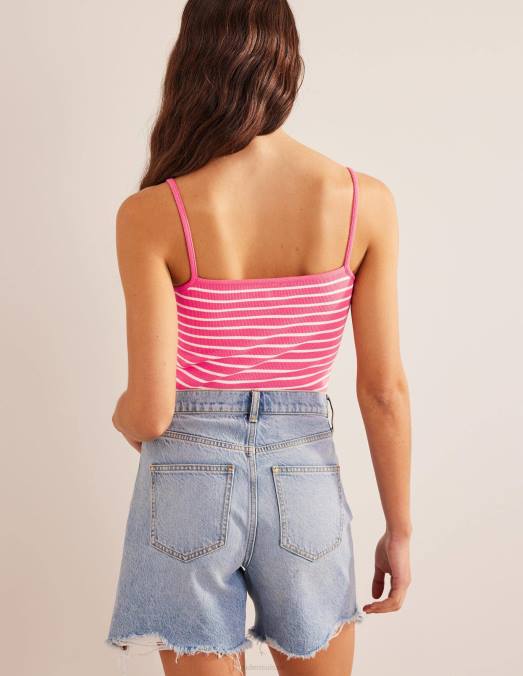 Boden vêtements corail coucher de soleil/ivoire femmes débardeur côtelé à encolure carrée LB2X1748