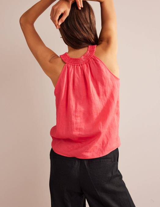 Boden vêtements coucher de soleil sur les coraux femmes haut dos nu smocké en lin LB2X129