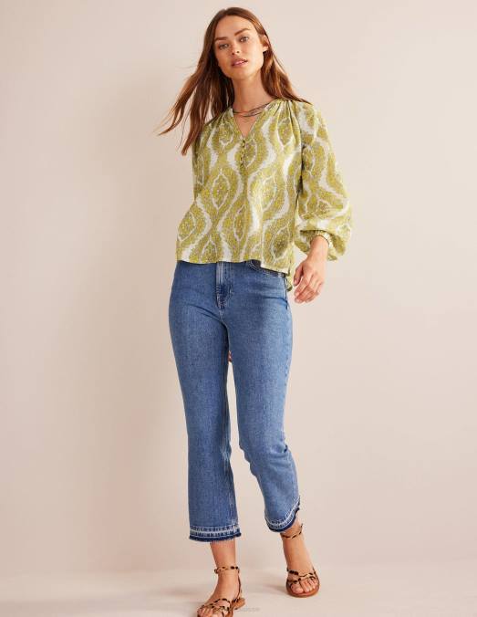 Boden vêtements couronne d'ananas et de botanique femmes haut imprimé à col cranté et scintillant LB2X98