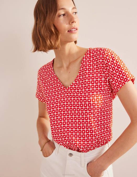 Boden vêtements cube vermillon femmes haut en jersey noué au dos LB2X1524