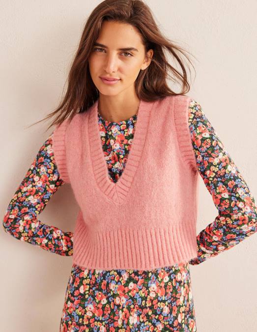 Boden vêtements dahlia rose femmes débardeur court duveteux à col en V LB2X1953