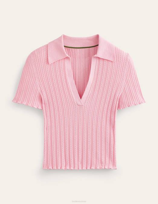 Boden vêtements dahlia rose femmes haut côtelé à col en pointelle LB2X1095