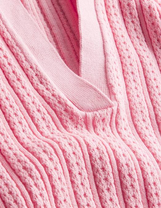 Boden vêtements dahlia rose femmes haut côtelé à col en pointelle LB2X1095