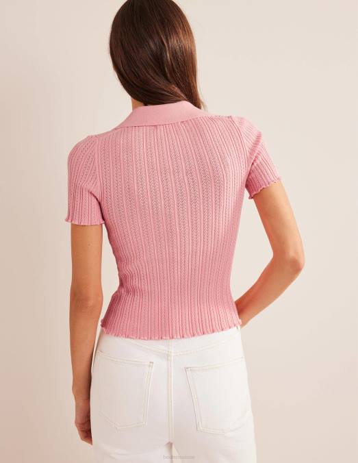 Boden vêtements dahlia rose femmes haut côtelé à col en pointelle LB2X1095