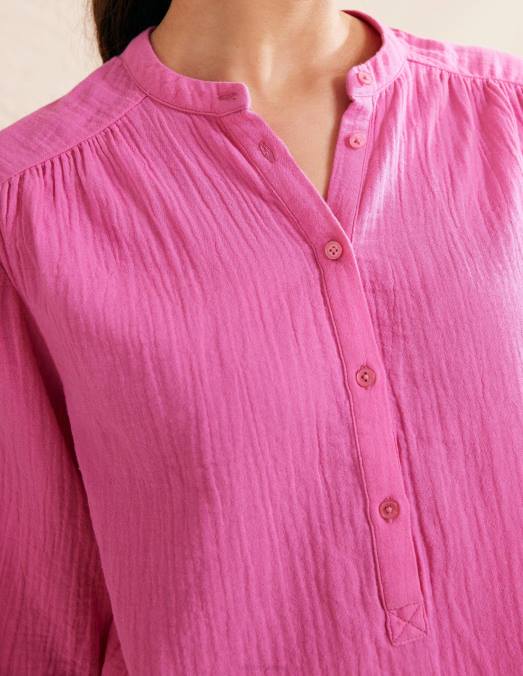 Boden vêtements festival rose femmes haut en étamine à manches larges LB2X1056