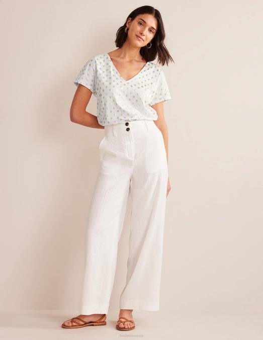 Boden vêtements feuille blanche et tranquille femmes haut en jersey noué au dos LB2X1390