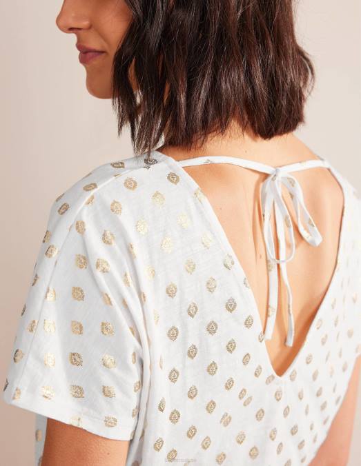 Boden vêtements feuille blanche et tranquille femmes haut en jersey noué au dos LB2X1390