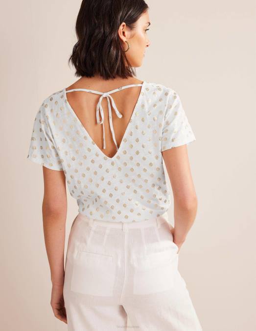 Boden vêtements feuille blanche et tranquille femmes haut en jersey noué au dos LB2X1390