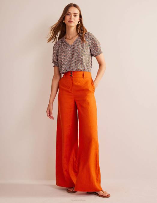 Boden vêtements fleur de prunier et tige cachemire femmes haut à manches courtes et col froncé LB2X102