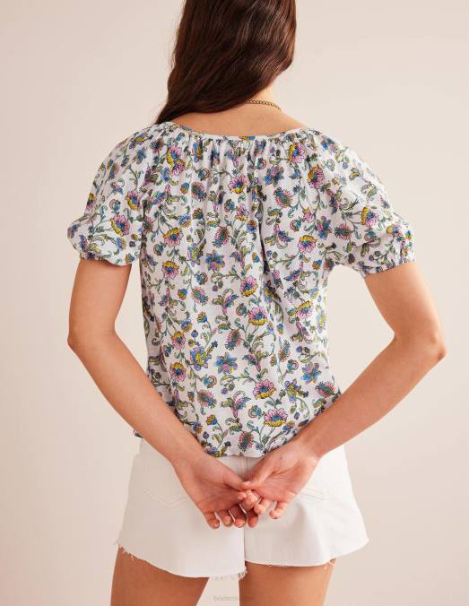 Boden vêtements fleur de prunier ivoire femmes haut fluide en jersey à col V LB2X122