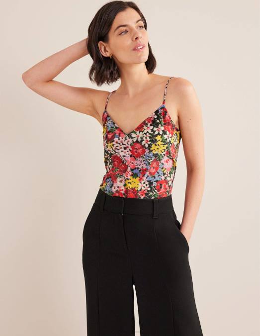 Boden vêtements floraison multi & moirée femmes caraco en soie LB2X1776