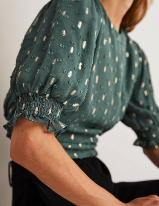 Boden vêtements forêt profonde et clip doré femmes haut court à smocks métallisés LB2X1888