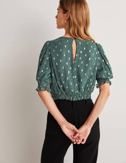 Boden vêtements forêt profonde et clip doré femmes haut court à smocks métallisés LB2X1888