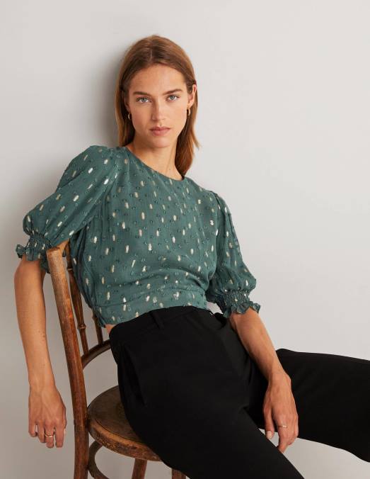 Boden vêtements forêt profonde et clip doré femmes haut court à smocks métallisés LB2X1888