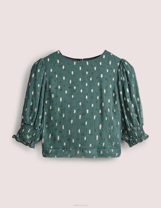 Boden vêtements forêt profonde et clip doré femmes haut court à smocks métallisés LB2X1888