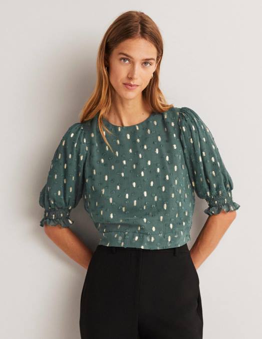 Boden vêtements forêt profonde et clip doré femmes haut court à smocks métallisés LB2X1888