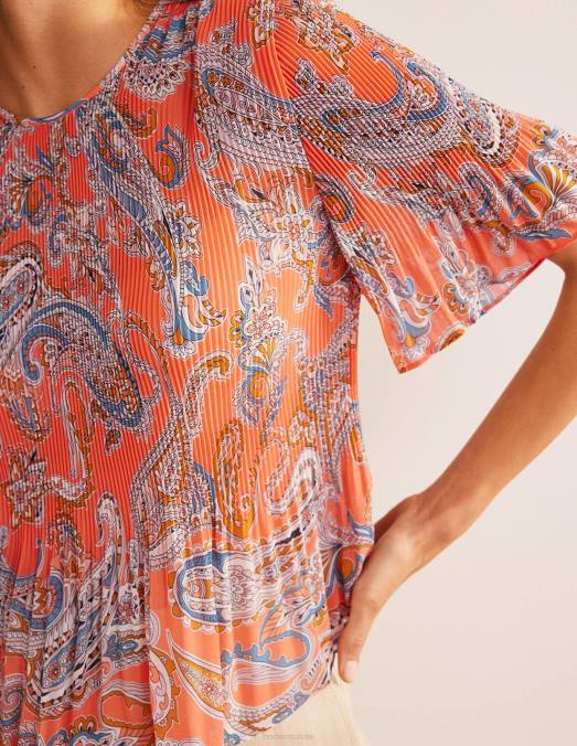 Boden vêtements gelée d'orange et pop paradis femmes haut plissé à manches flottantes LB2X100