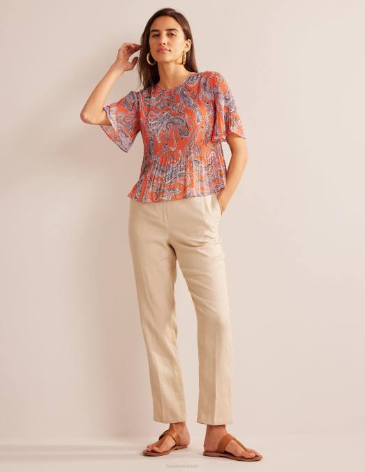 Boden vêtements gelée d'orange et pop paradis femmes haut plissé à manches flottantes LB2X100