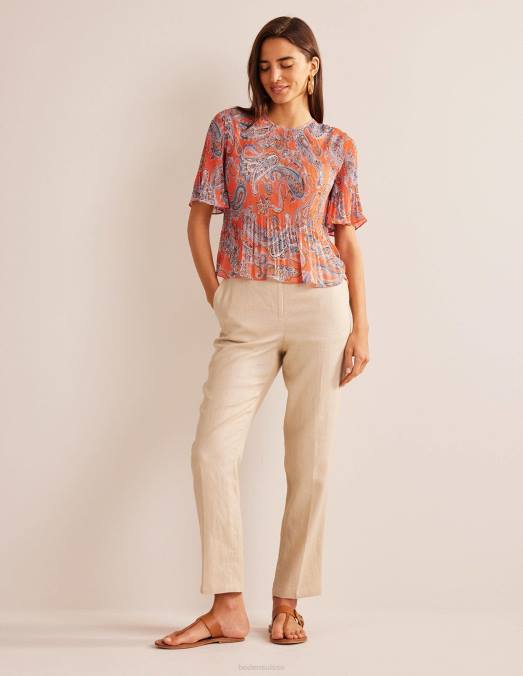 Boden vêtements gelée d'orange et pop paradis femmes haut plissé à manches flottantes LB2X100