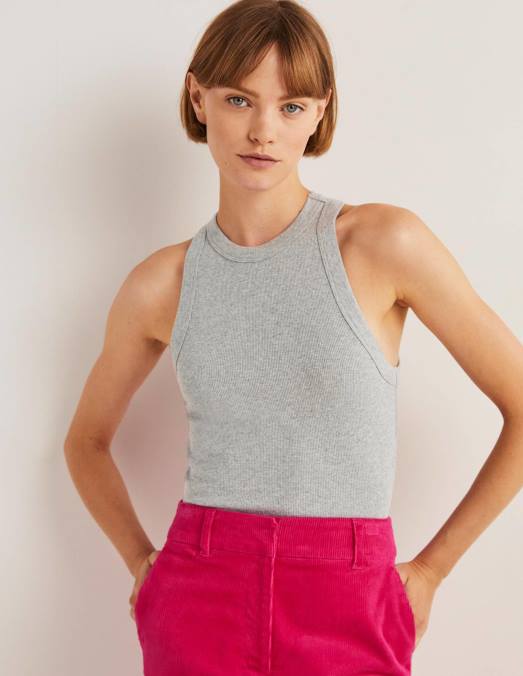 Boden vêtements gris chiné femmes gilet côtelé en coton LB2X1792