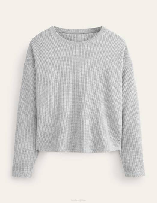 Boden vêtements gris chiné femmes haut texturé à détails gaufrés LB2X1942