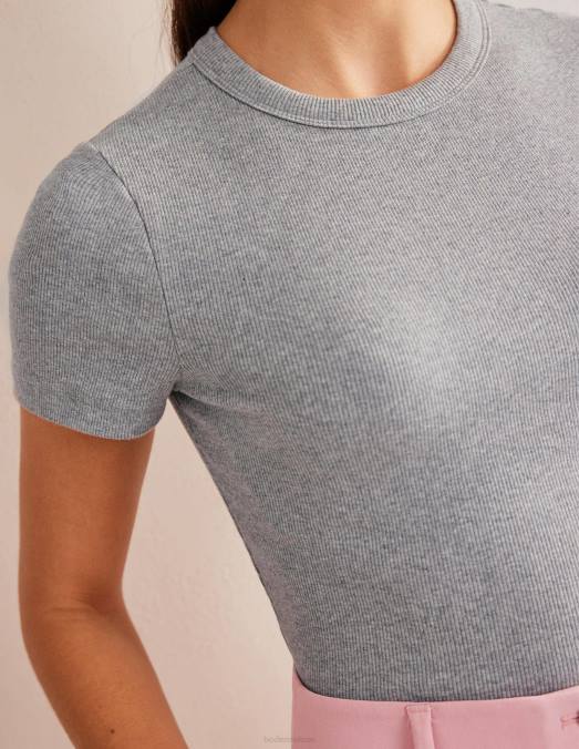 Boden vêtements gris chiné femmes t-shirt côtelé en coton LB2X1639