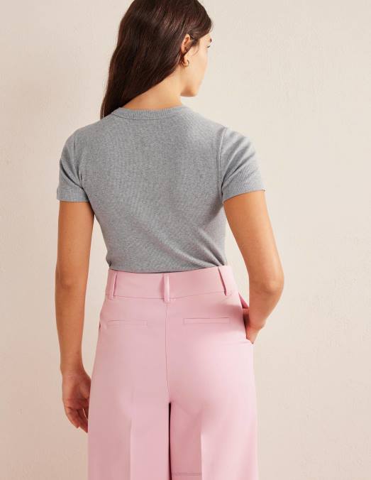 Boden vêtements gris chiné femmes t-shirt côtelé en coton LB2X1639