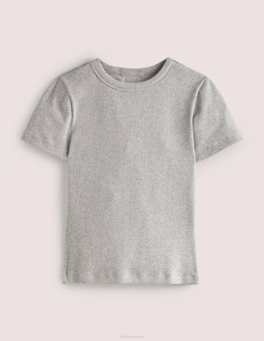 Boden vêtements gris chiné femmes t-shirt côtelé en coton LB2X1639
