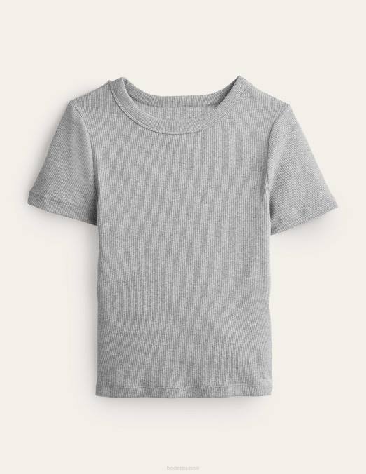 Boden vêtements gris chiné femmes t-shirt côtelé en coton LB2X1639