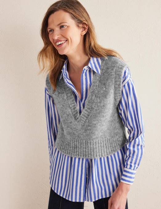 Boden vêtements gris mélangé femmes débardeur court duveteux à col en V LB2X1653