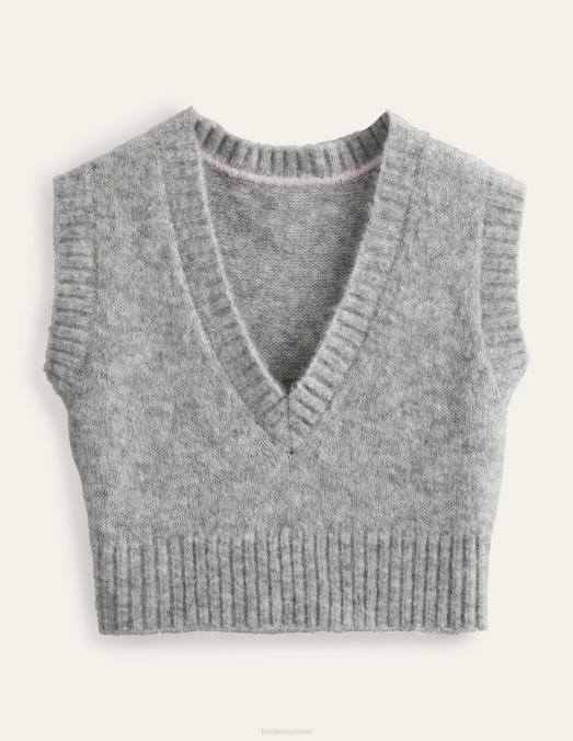 Boden vêtements gris mélangé femmes débardeur court duveteux à col en V LB2X1653