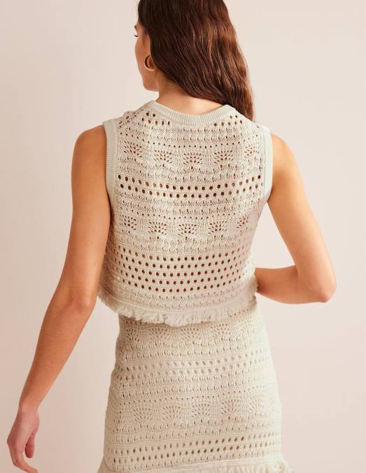 Boden vêtements ivoire chaud femmes débardeur court en crochet à franges LB2X934