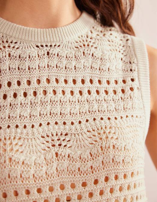 Boden vêtements ivoire chaud femmes débardeur court en crochet à franges LB2X934