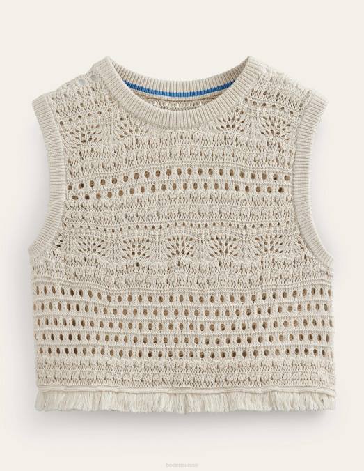 Boden vêtements ivoire chaud femmes débardeur court en crochet à franges LB2X934