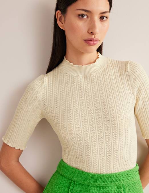 Boden vêtements ivoire chaud femmes haut côtelé à col montant en pointelle LB2X1828