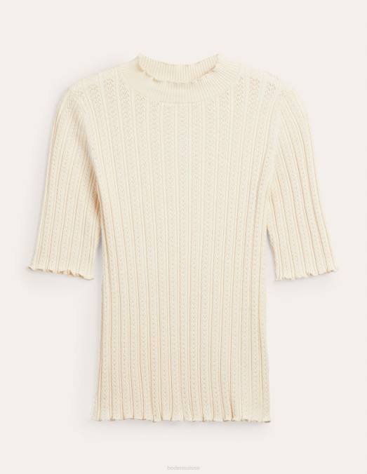 Boden vêtements ivoire chaud femmes haut côtelé à col montant en pointelle LB2X1828