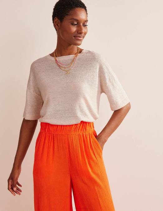 Boden vêtements ivoire chaud femmes t-shirt en lin tricoté LB2X1531