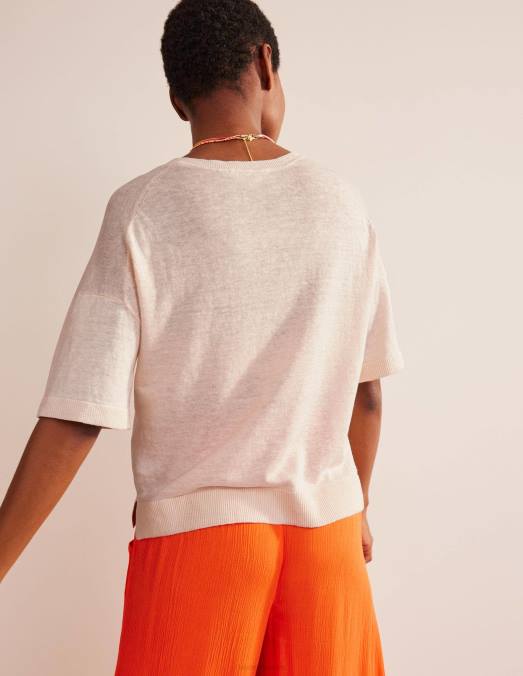 Boden vêtements ivoire chaud femmes t-shirt en lin tricoté LB2X1531
