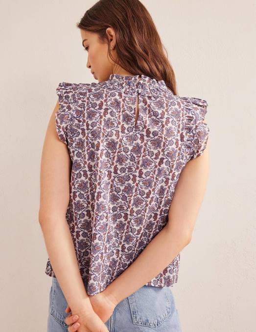 Boden vêtements ivoire et bloc cachemire femmes top sans manches à détail froncé LB2X1064